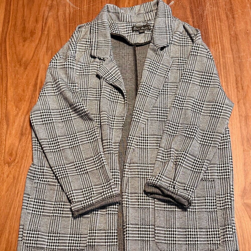 Love Tree Glen Check Plaid Knit Blazer Jacket with Pockets - Size [Large]